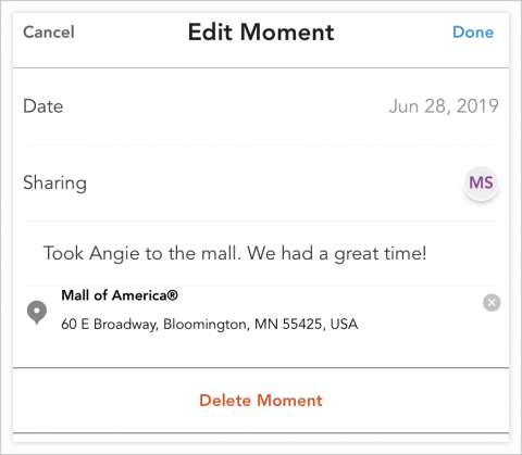 Edit or Delete Moments